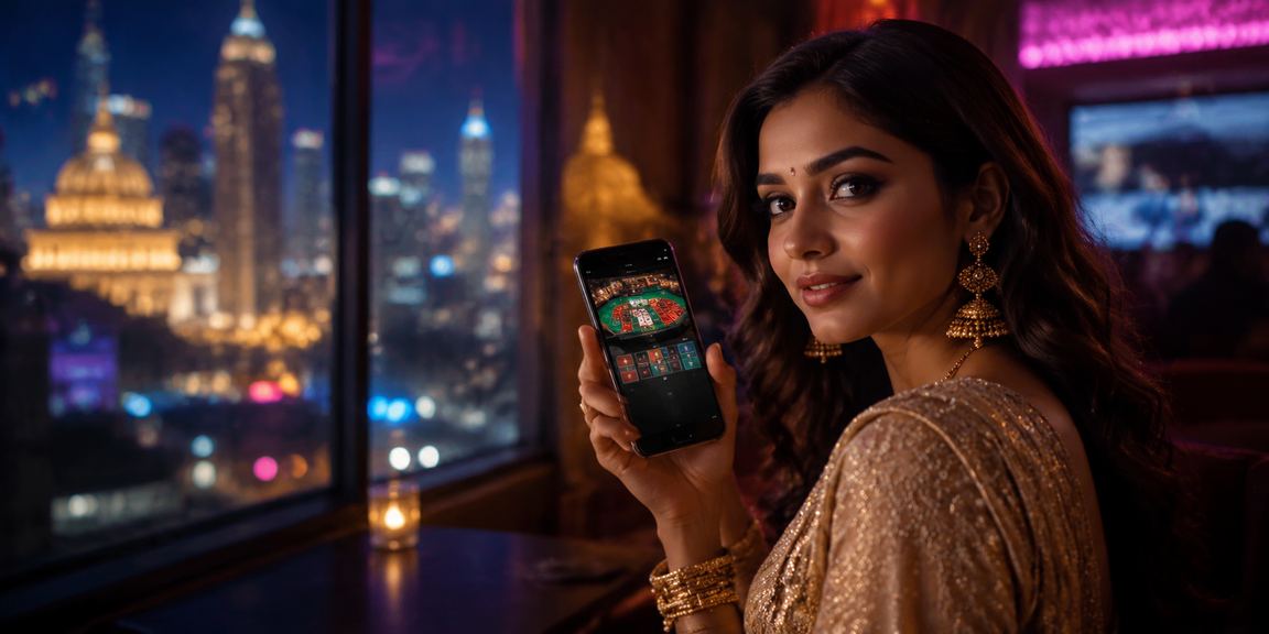 Indian cricket fan placing online sports bets with vibrant Bollywood backdrop