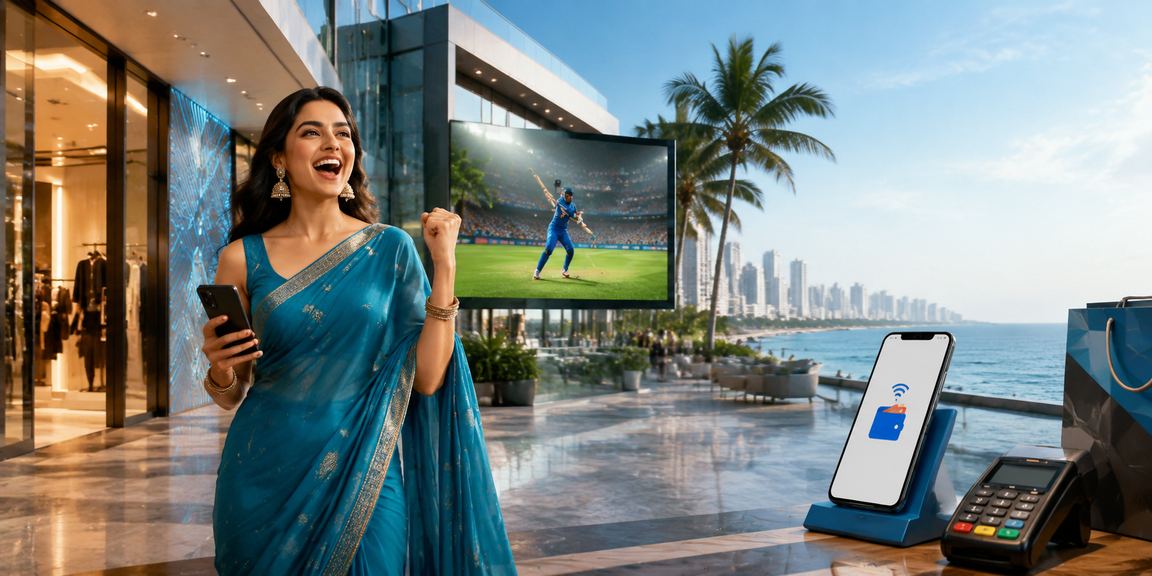 Indian sports bettor enjoying VIP bonuses at cricket match event