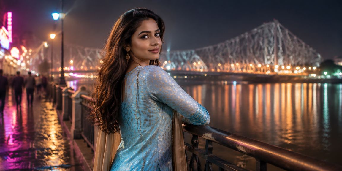 Happy user completing a payment near Howrah Bridge in Kolkata
